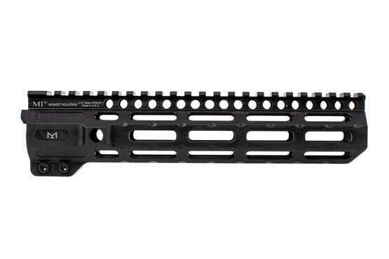 Midwest Industries Combat Rail free float handguard features a black anodized finish